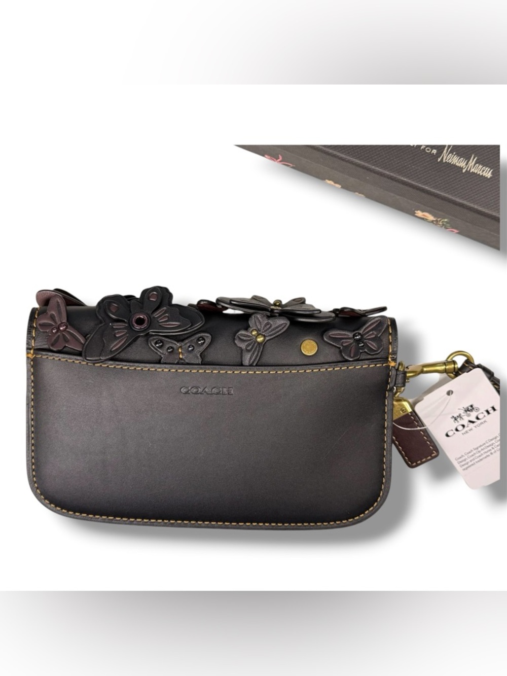 NWT Coach Butterfly Applique Clutch in Black - Style No. 24018B In Box - Picture 5 of 7
